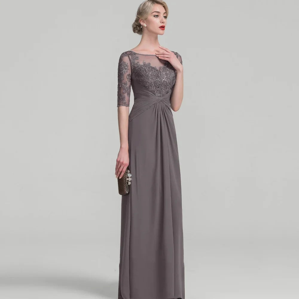 Mother Of The Bride Dress - Formal Customized Mother of Dresses Appliques Evening Gowns A Line Elegant Party Dress Lace Half Sleeve robes invitée mariage