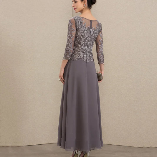 Customized Elegant Chiffon Dress Half Sleeves A Line Lace Wedding Party Gowns Formal Ankle Length Mother Dresses For Bride