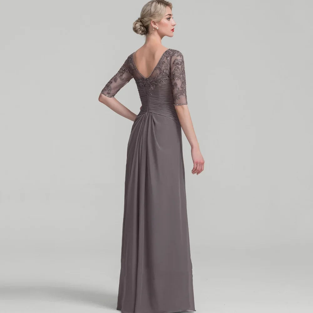 Mother Of The Bride Dress - Formal Customized Mother of Dresses Appliques Evening Gowns A Line Elegant Party Dress Lace Half Sleeve robes invitée mariage