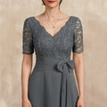 Mother Of The Bride Dress - Formal V Neck Evening Gowns A Line Elegant Bride Party Dress Lace Bow robes invitée mariage