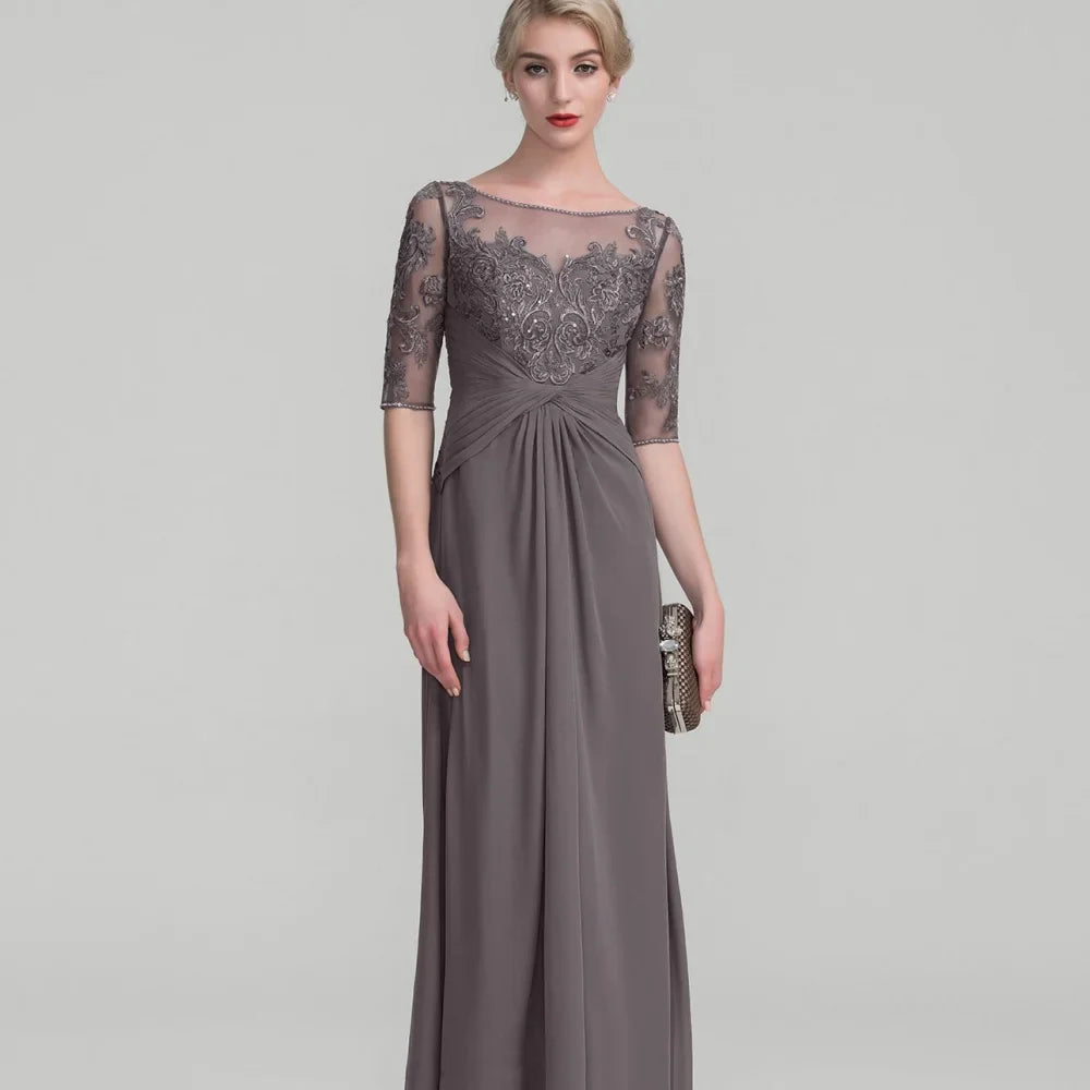 Mother Of The Bride Dress - Formal Customized Mother of Dresses Appliques Evening Gowns A Line Elegant Party Dress Lace Half Sleeve robes invitée mariage