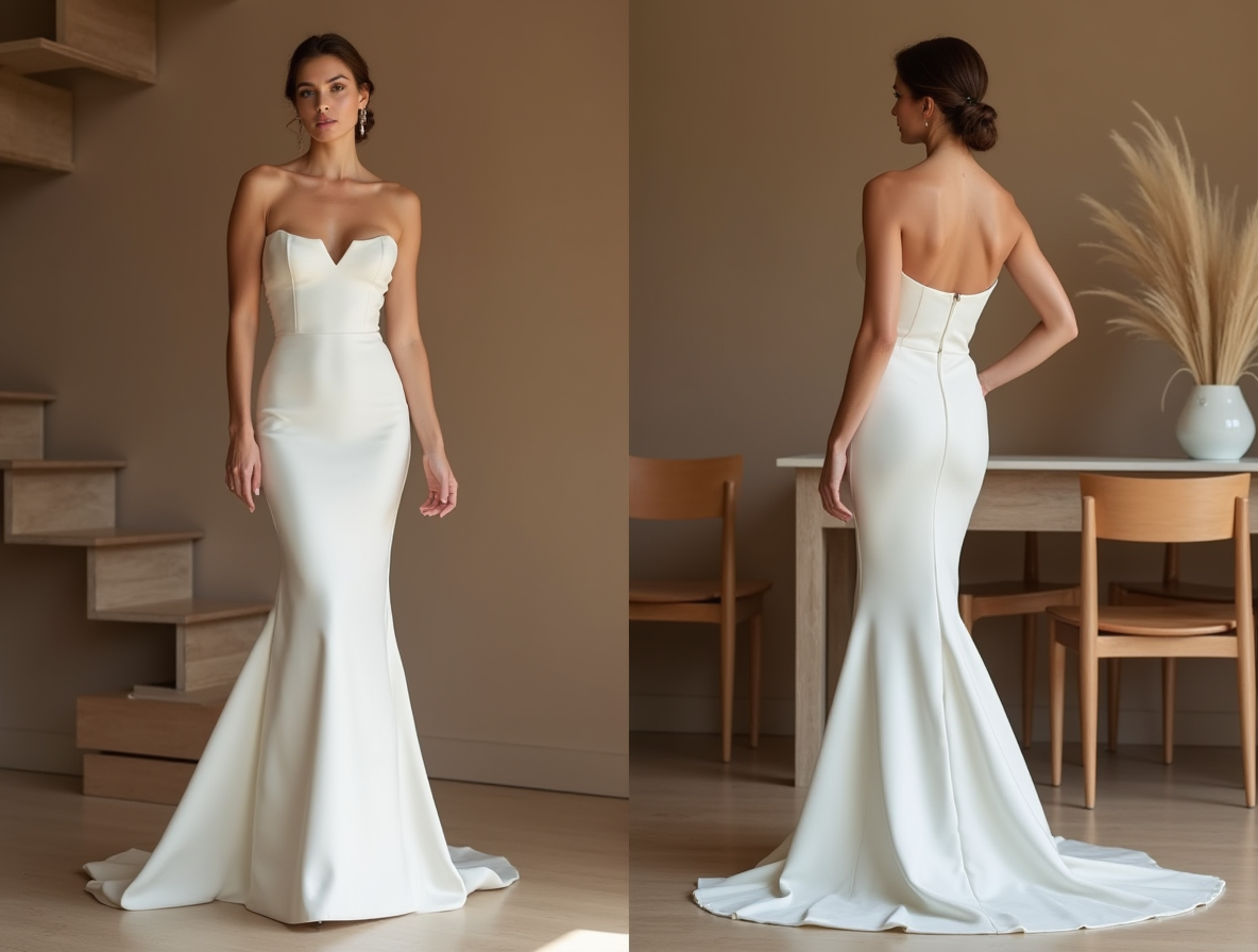 Elegant A-Line Bridal Gown – Deep V-Neck & Open Back Design