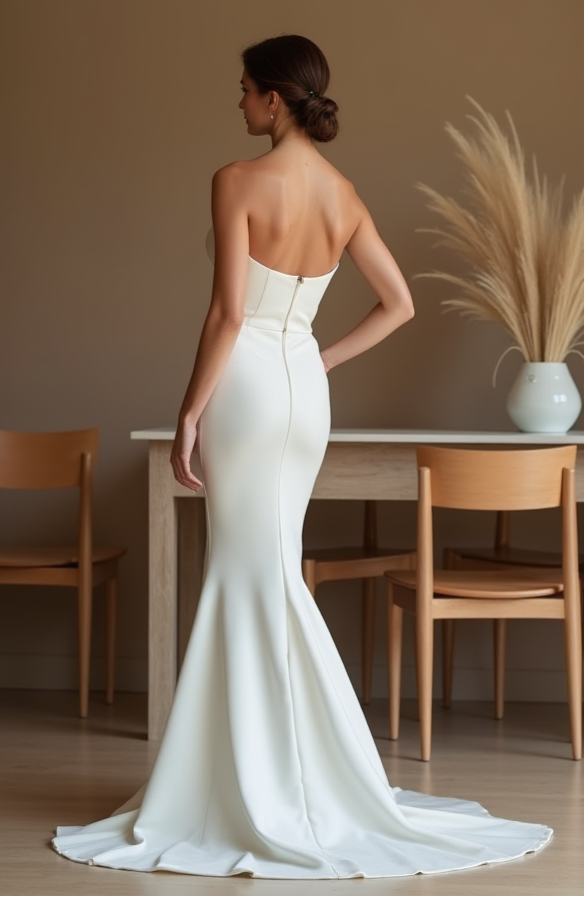 Elegant A-Line Bridal Gown – Deep V-Neck & Open Back Design