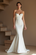 Elegant A-Line Bridal Gown – Deep V-Neck & Open Back Design