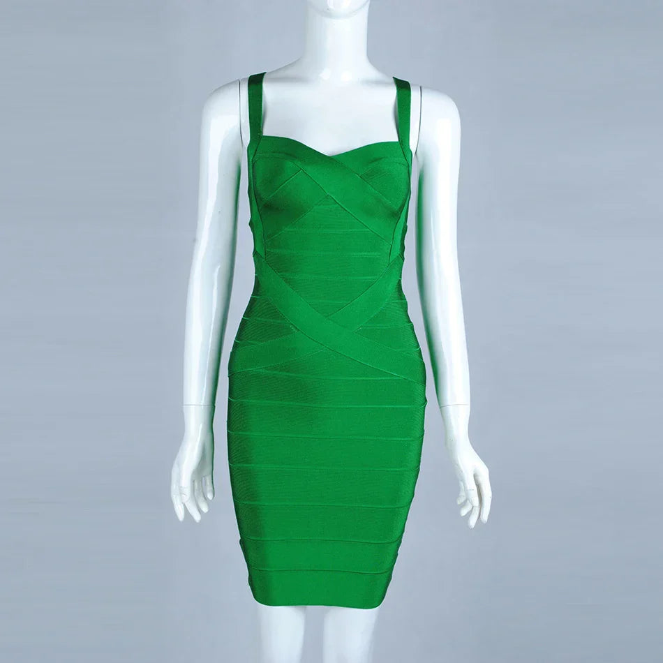 Women'S Sexy Bandage Dresses Christmas Autumn Sleeveless Spaghetti Belt Stretching Fitness Club Party Dress Mini Bodyconvestodos green