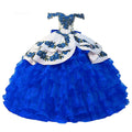 Mexican Blue Quinceanera Dress Charro Off The Shoulder Ball Gown Sweet 16 Birthday Organza Ruffles Corset Pageant Customized Red