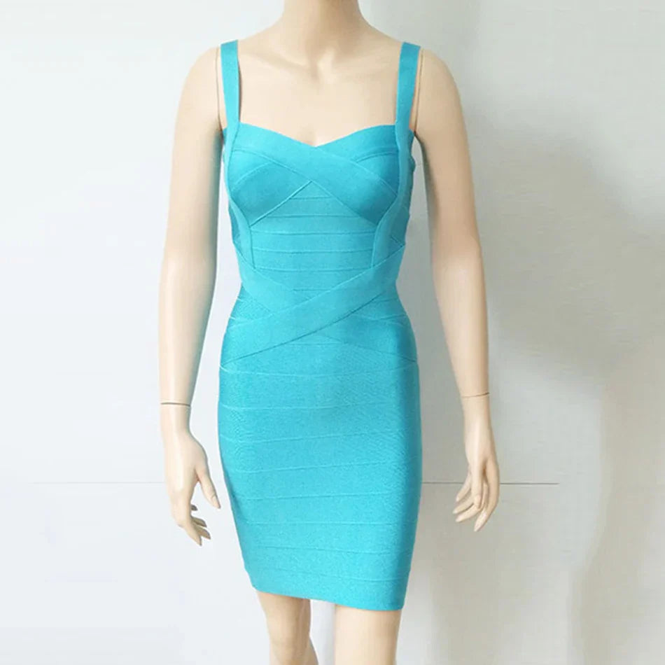 Women'S Sexy Bandage Dresses Christmas Autumn Sleeveless Spaghetti Belt Stretching Fitness Club Party Dress Mini Bodyconvestodos Sky Blue