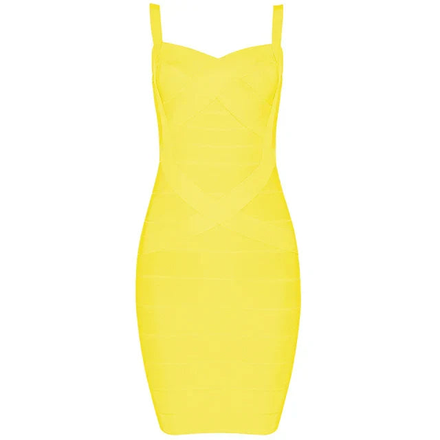 Women'S Sexy Bandage Dresses Christmas Autumn Sleeveless Spaghetti Belt Stretching Fitness Club Party Dress Mini Bodyconvestodos Yellow