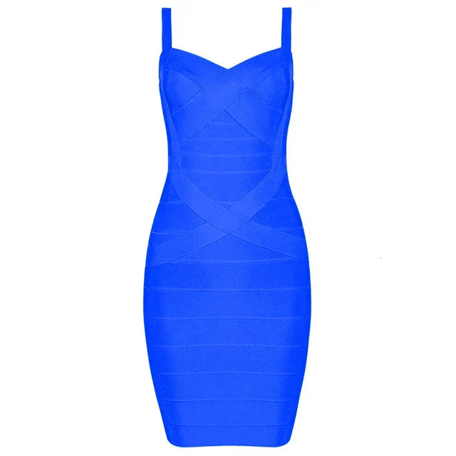 Women'S Sexy Bandage Dresses Christmas Autumn Sleeveless Spaghetti Belt Stretching Fitness Club Party Dress Mini Bodyconvestodos blue