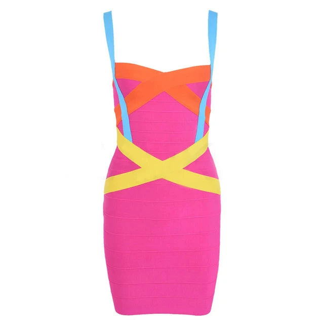 Women'S Sexy Bandage Dresses Christmas Autumn Sleeveless Spaghetti Belt Stretching Fitness Club Party Dress Mini Bodyconvestodos MULTI