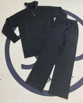 2024 Casual Autumn Loose Knit Sweater Set Fashion Zip Lapel Long Sleeve Pullover Sweater & Straight Pants Two-piece Set black