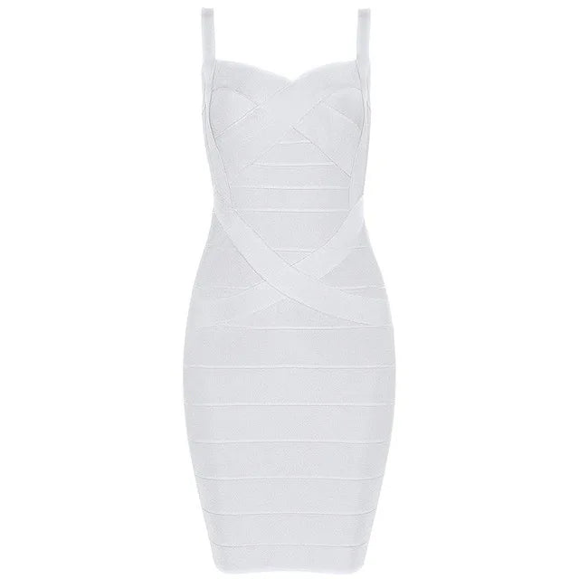 Women'S Sexy Bandage Dresses Christmas Autumn Sleeveless Spaghetti Belt Stretching Fitness Club Party Dress Mini Bodyconvestodos WHITE