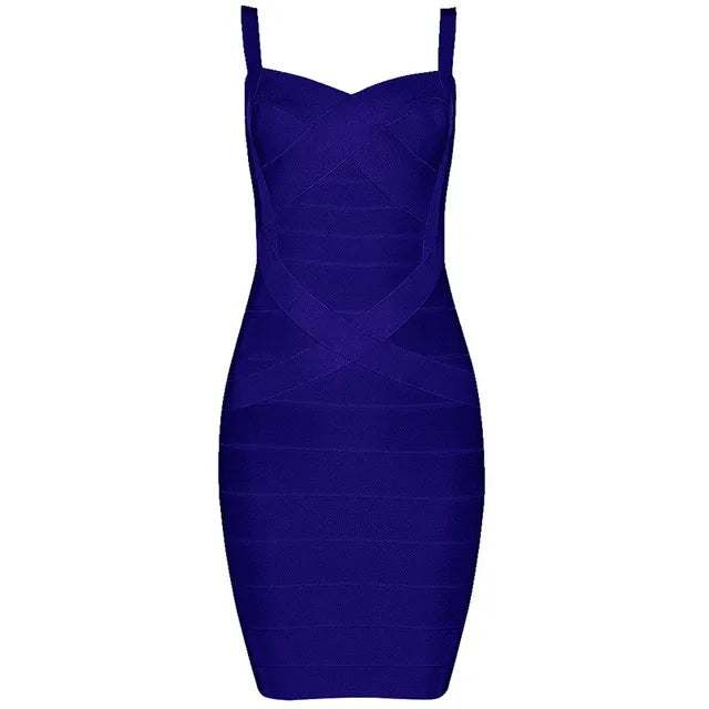 Women'S Sexy Bandage Dresses Christmas Autumn Sleeveless Spaghetti Belt Stretching Fitness Club Party Dress Mini Bodyconvestodos dark blue