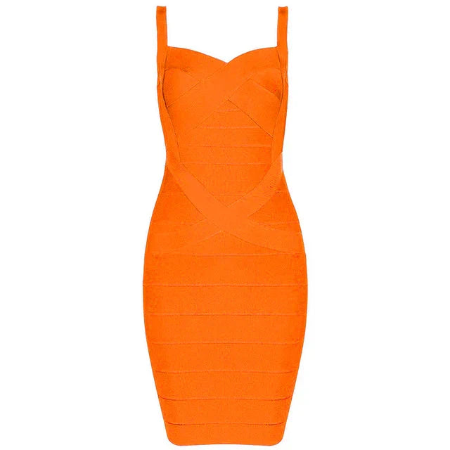 Women'S Sexy Bandage Dresses Christmas Autumn Sleeveless Spaghetti Belt Stretching Fitness Club Party Dress Mini Bodyconvestodos orange