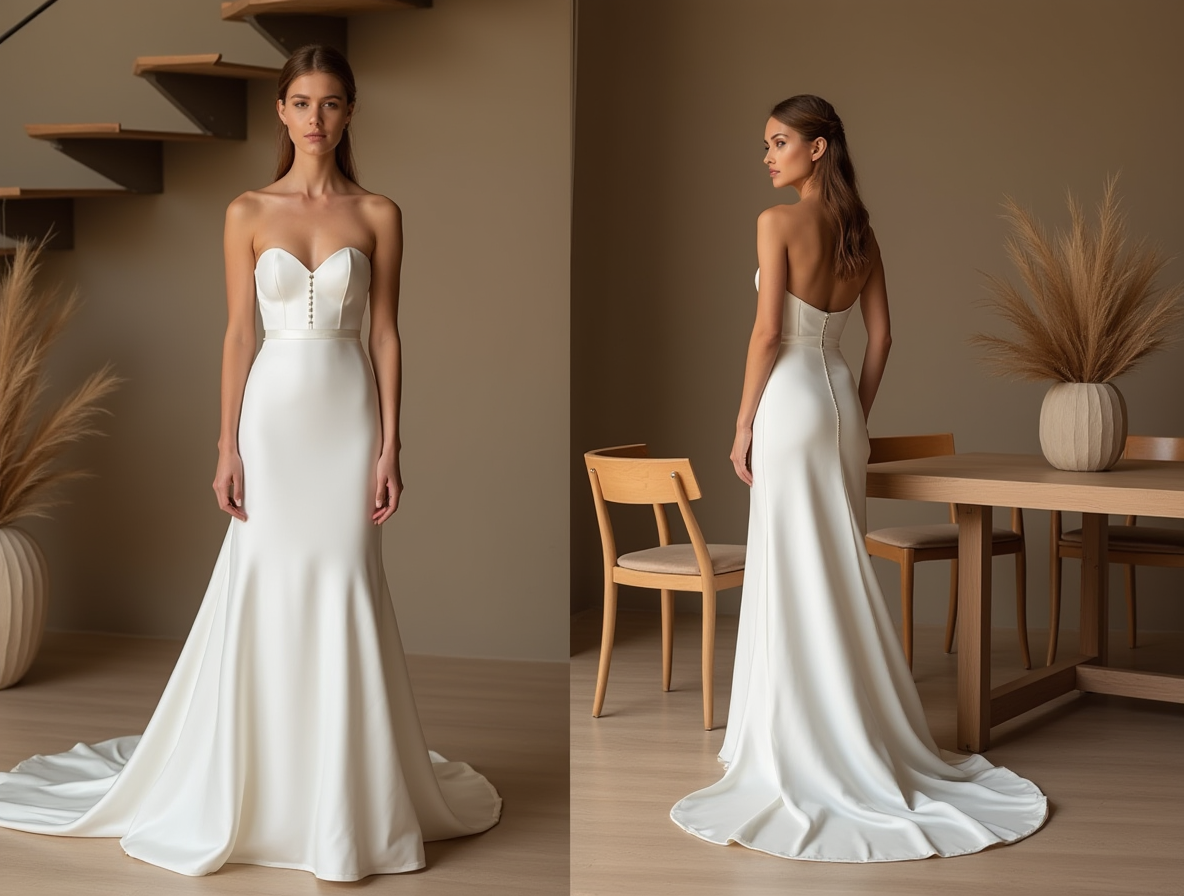 Modern Strapless Wedding Dress – Sculpted Bodice & Sleek Silhouette