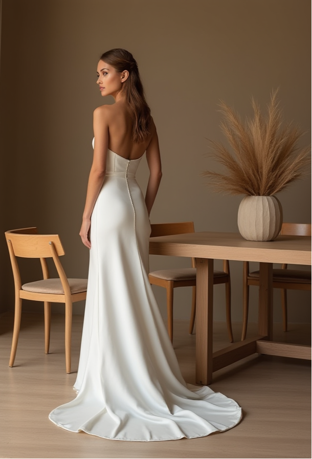 Modern Strapless Wedding Dress – Sculpted Bodice & Sleek Silhouette