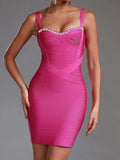 2024 Summer Sexy Women Water Diamond Bandage Dress Spaghetti Strap Sleeveless Bodycon Backless Mini Dress Evening Party Vestidos Rose Red