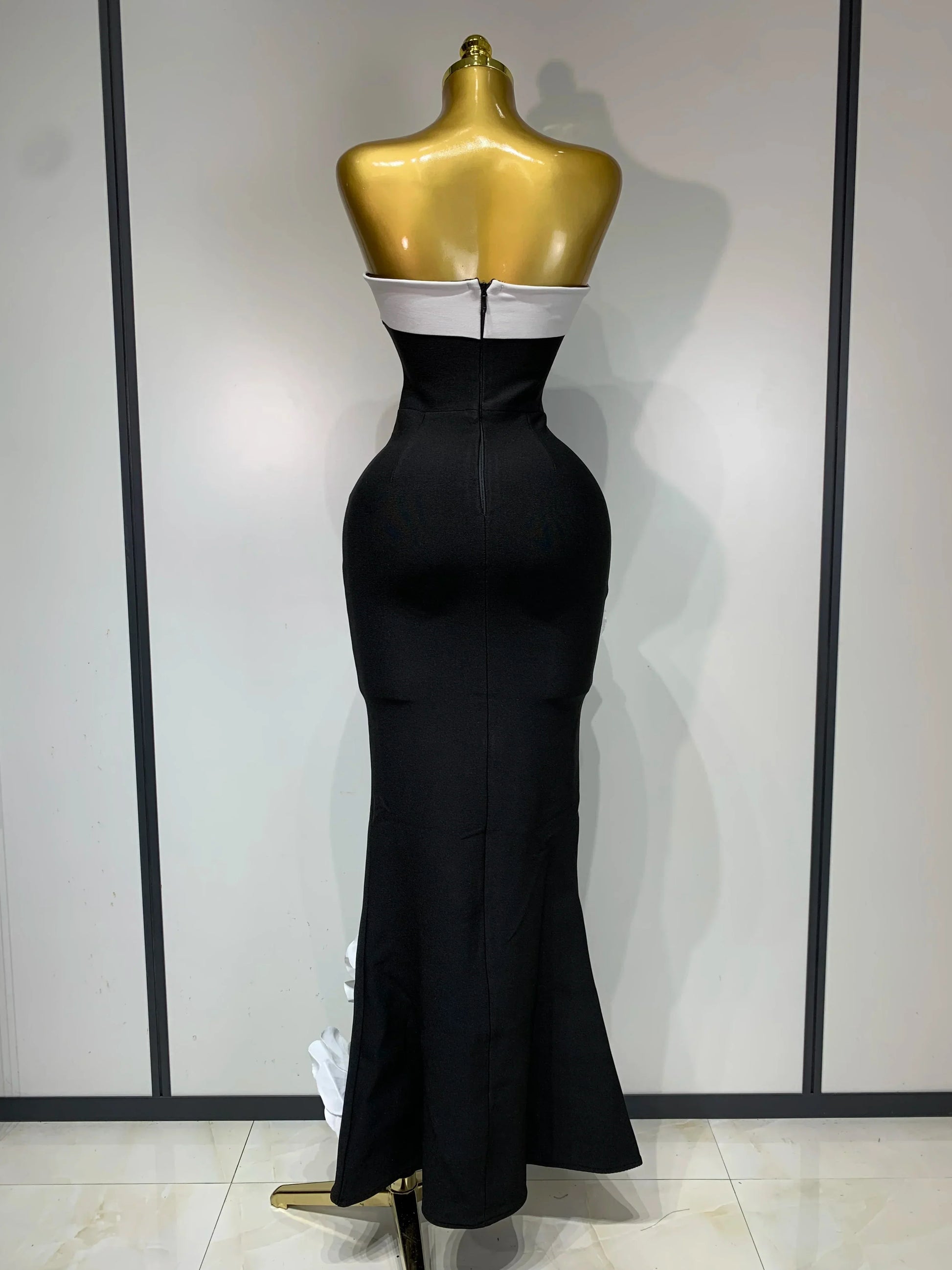 Women Sexy Strapless Backless Flower Maxi Long Bandage Dress Knitted Celebrity Elegant Evening Club Party Birthday Dresses