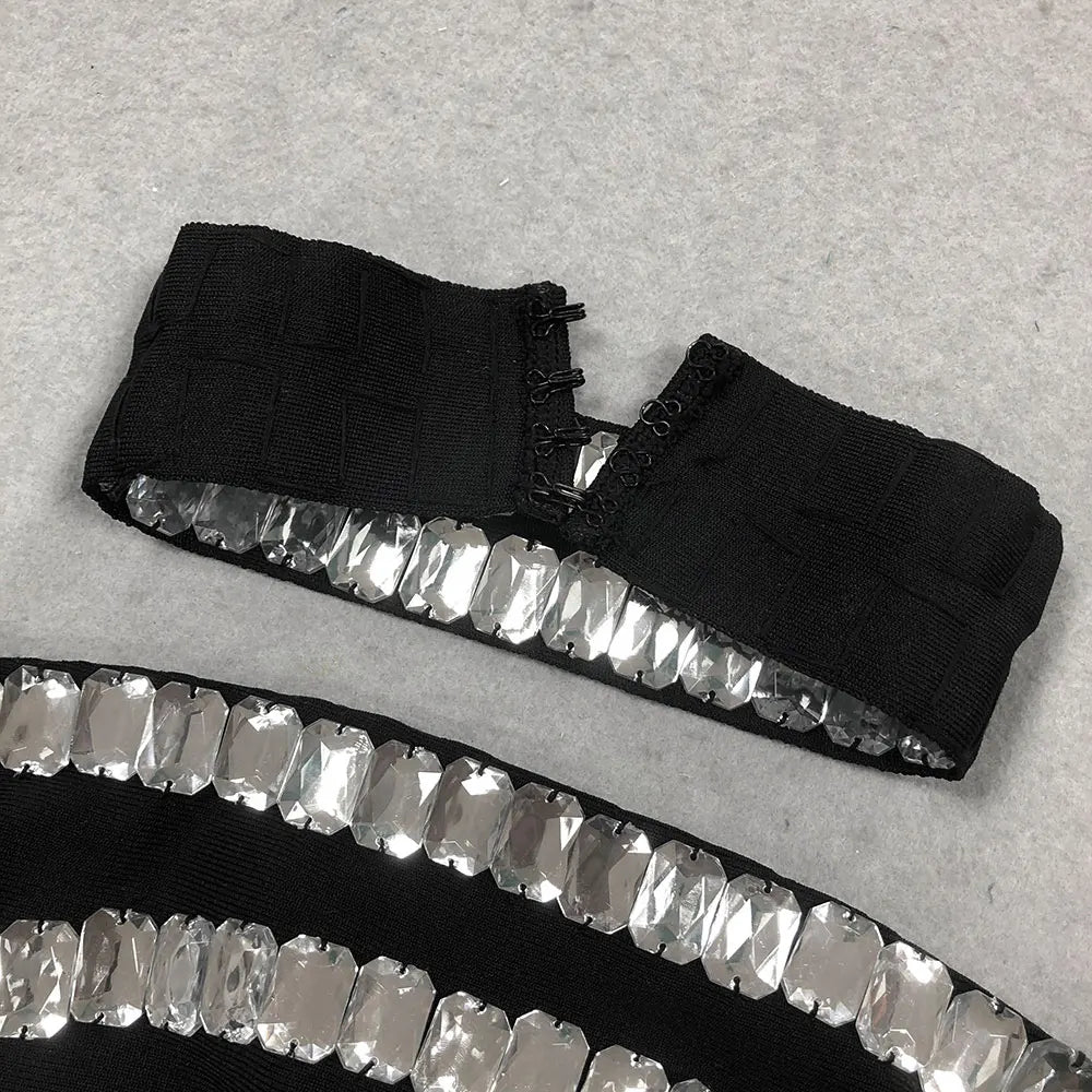 Spring Women Light Luxury Bead Design Bandage Dress+Neck Set Strapless Sleeveless Bodycon Backless Long Dress Party Vestido