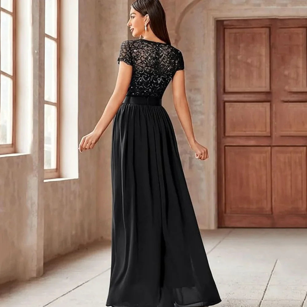 Mother Of The Bride Dress - Formal Custom Elegant Mother of Dresses O Neck Evening Gowns Sequined A Line Bride Party Dress Lace robes invitée mariage