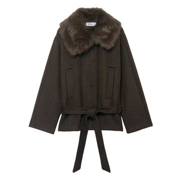 European and American style 2025 winter new women's casual blended synthetic fur effect collar coat jacket
