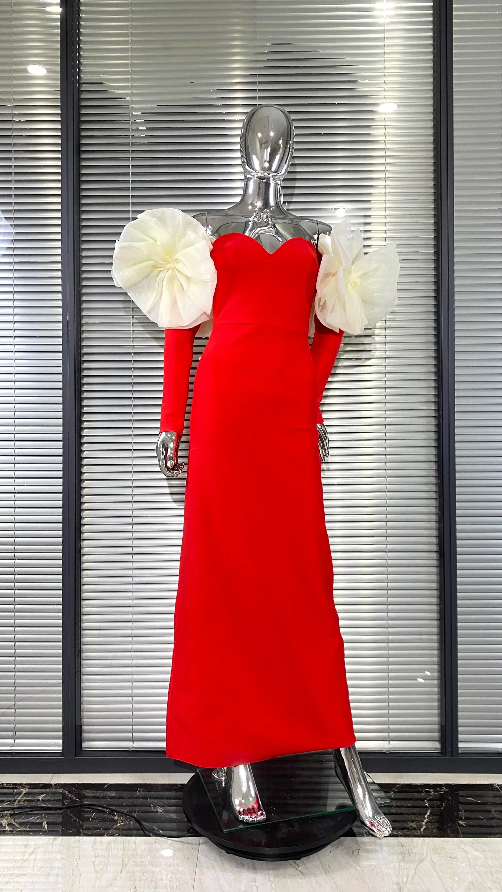 Stereoscopic Flower Sexy Off The Shoulder Ankle Lenght Bandage Dress Woman Birthday Party Vestido Celebrity Party Outfit