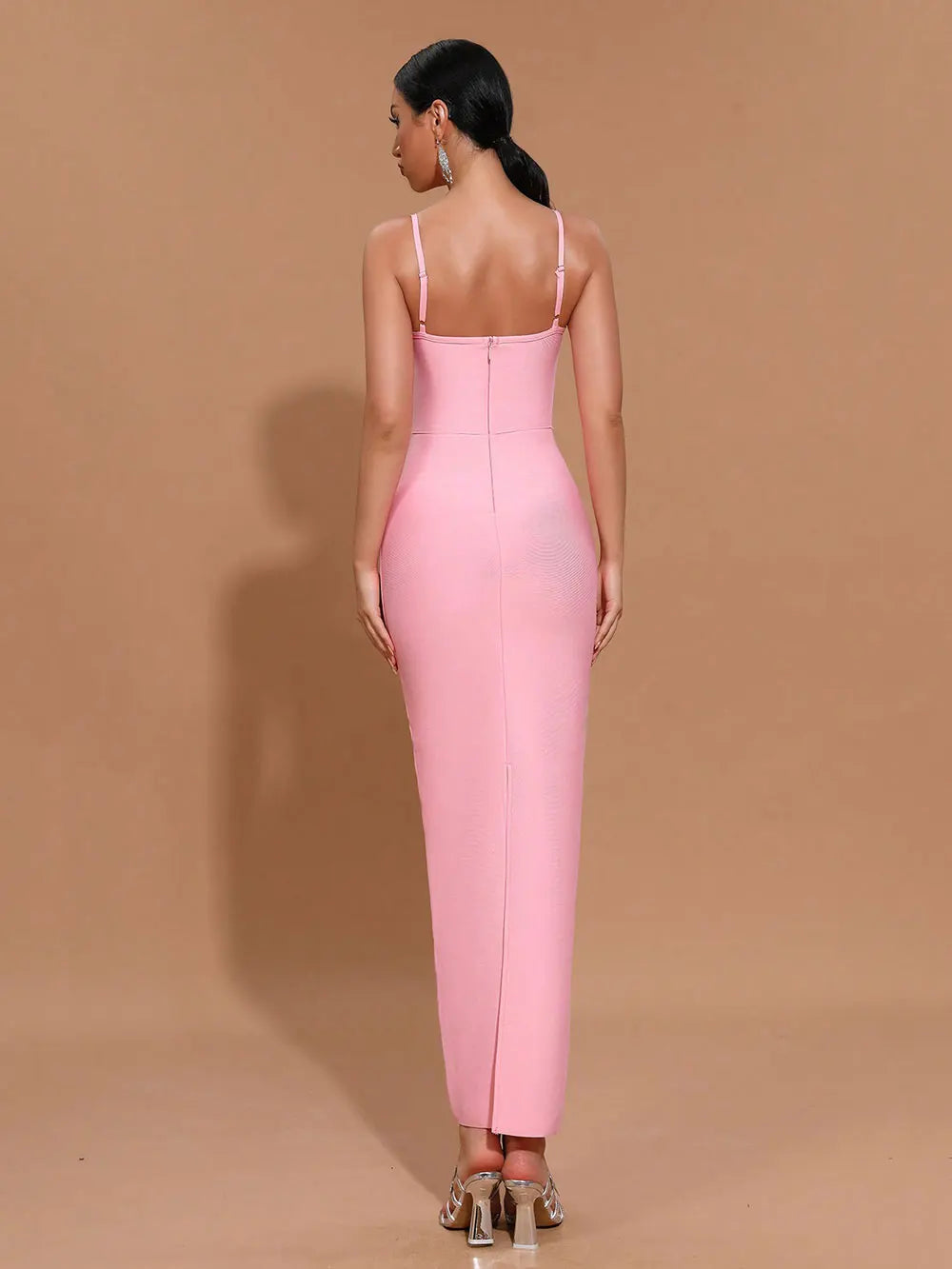 2024 Sexy Women'S Light Luxury Flower Design Bandage Dress Spaghetti Strap Sleeveless Bodycon Backless Long Dresses Vestidos