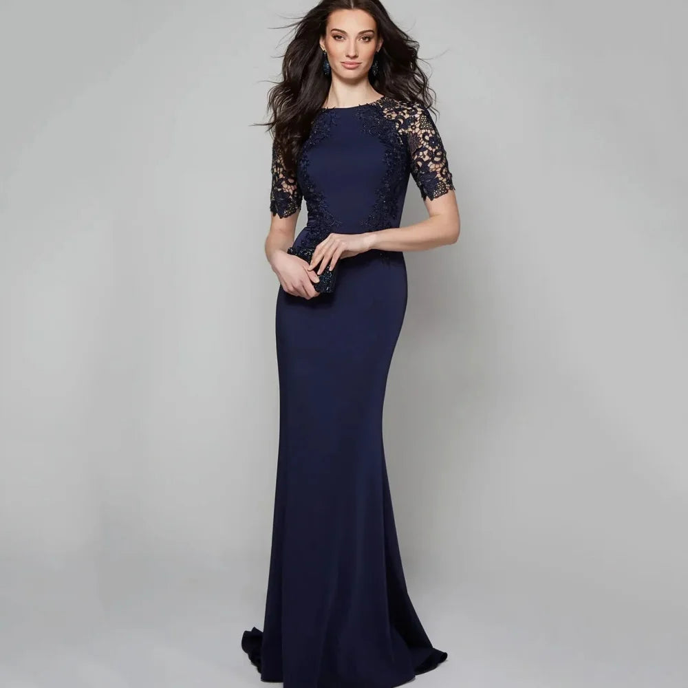 Customized Formal Occasion Mother Dresses Elegant Mermaid Lace Wedding Party Gowns Short Sleeve Floor Length New Dress
