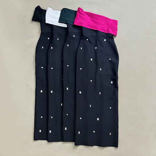 4 Colors Women Sexy One Shoulder Shinning Rhinestones Bodycon Long Bandage Dress Nightclub Party Celebrate Fashion Birthday Wear