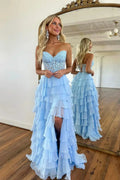 Prom Party Cocktail Evening Dresses Ball Gowns Gala Dresses Woman Woman's Evening Dress Gown Robe Soiree Formal Women Customized sky blue