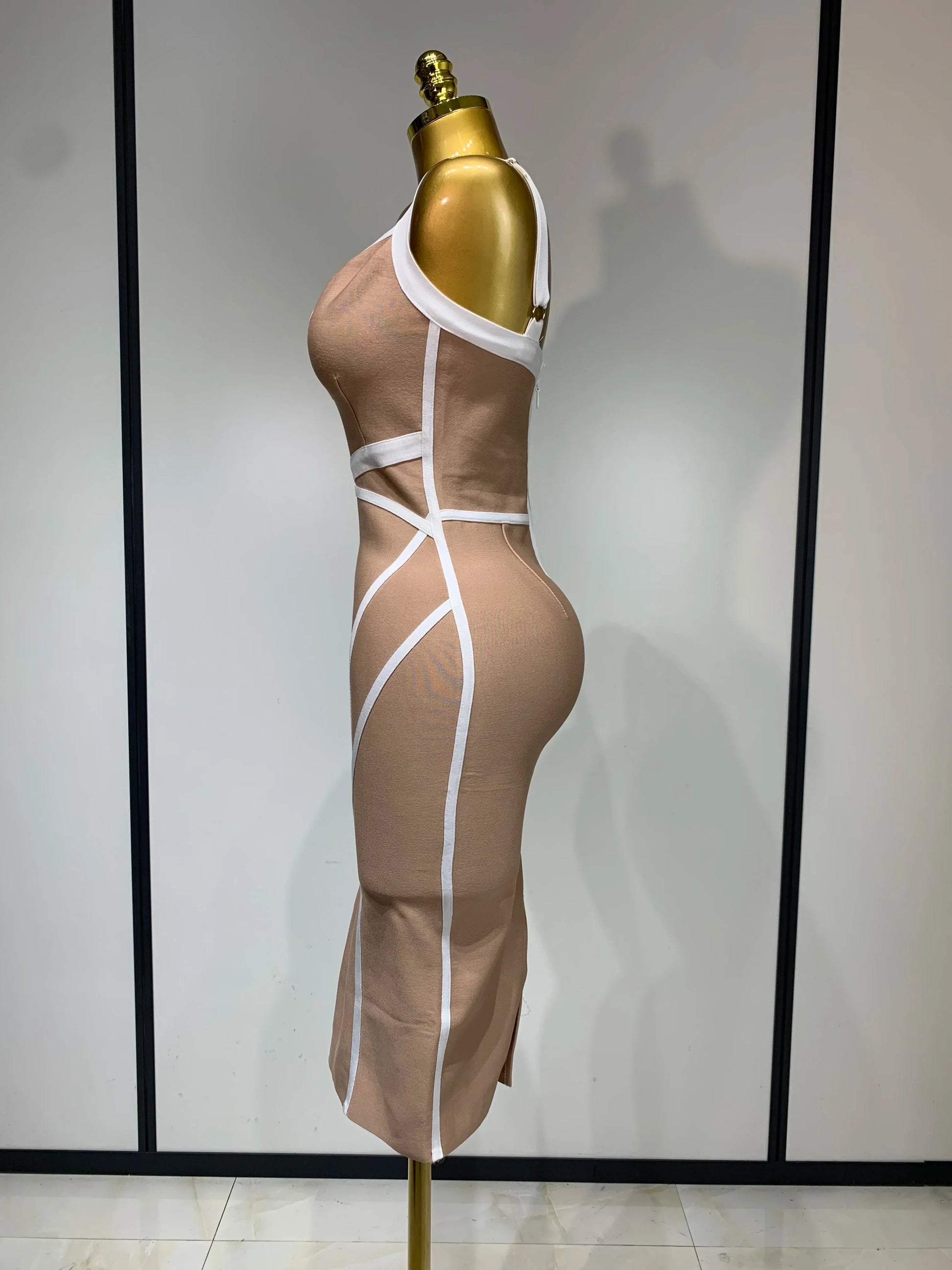 Women Sexy V Neck Striped Midi Bandage Bodycon Dress Celebrity Elegant Evening Club Party Luxury Birthday Outfit