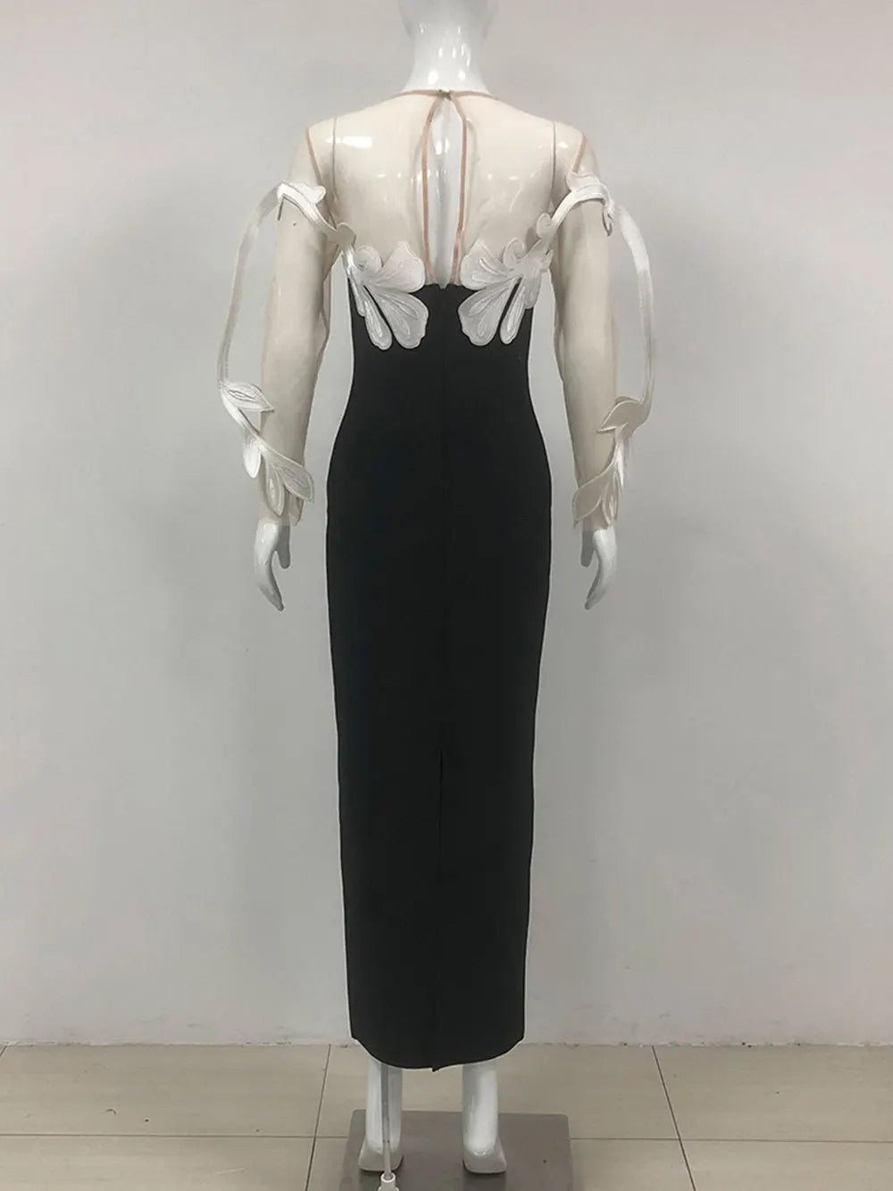 2024 Sexy Women'S See Through Sheer Patchwork Bandage Dress O-Neck Long Sleeved Bodycon Long Dress Celebrity Christmas Vestidos