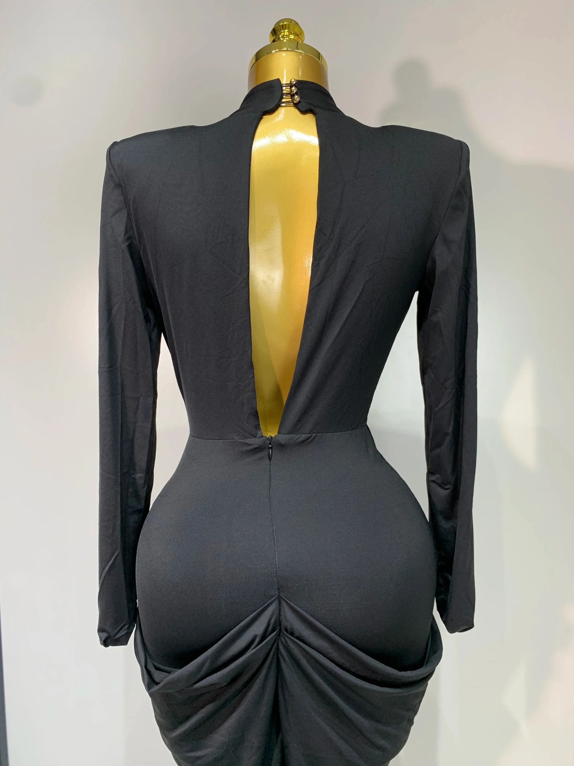 Women Sexy Deep V-Neck Bead Long Sleeved Bodycon Prom Gowns Elegant Celebrity Evening Maxi Dress Luxury Birthday Dress Wedding