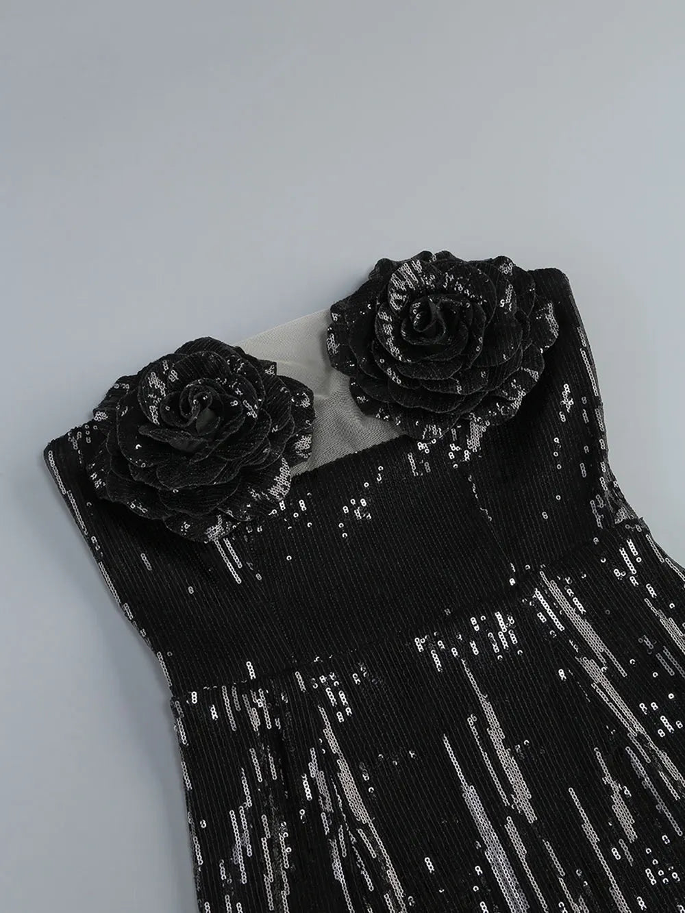 2024 Women 3D Flower Design Shiny Glitter Sexy Dress Strapless Sleeveless Bodycon Bareback Mini Dress Evening Club Party Vestido