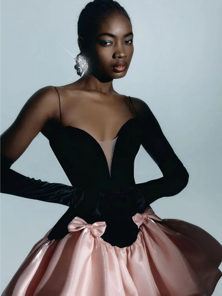 New Summer Women Sexy Strap V-Neck Ball Gown Mini Dress Celebrate Fashion Birthday Party Cute Girls' Date Dress black