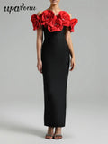 2024 Sexy Women's 3D Flower Decorative Bandage Dress with One Collar Shoulder Bodycon Bareback Long Dress Evening Party Vestidos