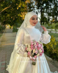 Muslim A-line Wedding Dresses High Collar Satin Bride Gown Floor Length Bridal Dress Long Sleeves Custom robe de mariée