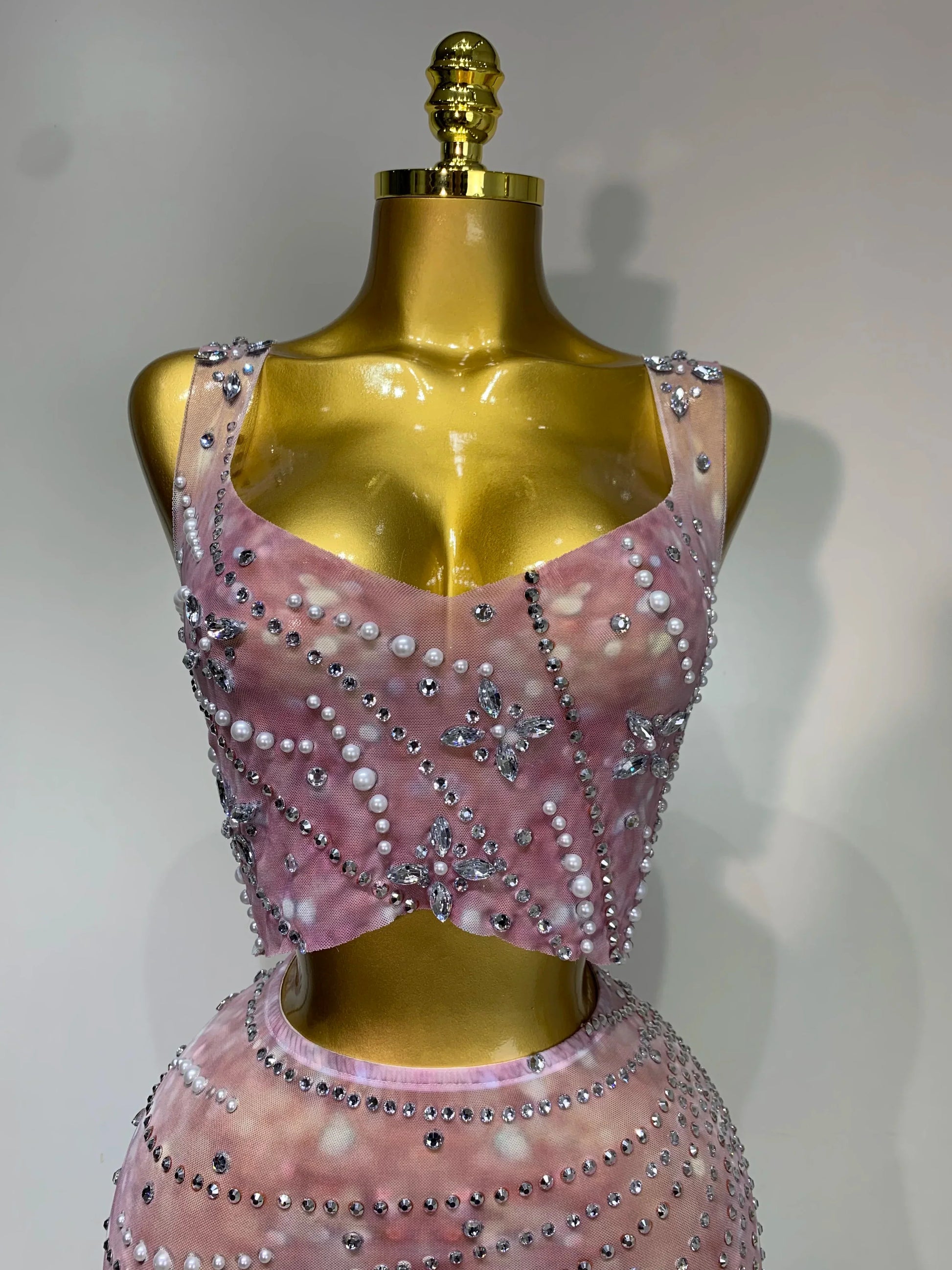 Women Sexy Two Pieces Set Celebrity Luxury Rhinestone Nightclub Skirt Suits Singer Dancer Stage Costume Evening Club Party Gowns