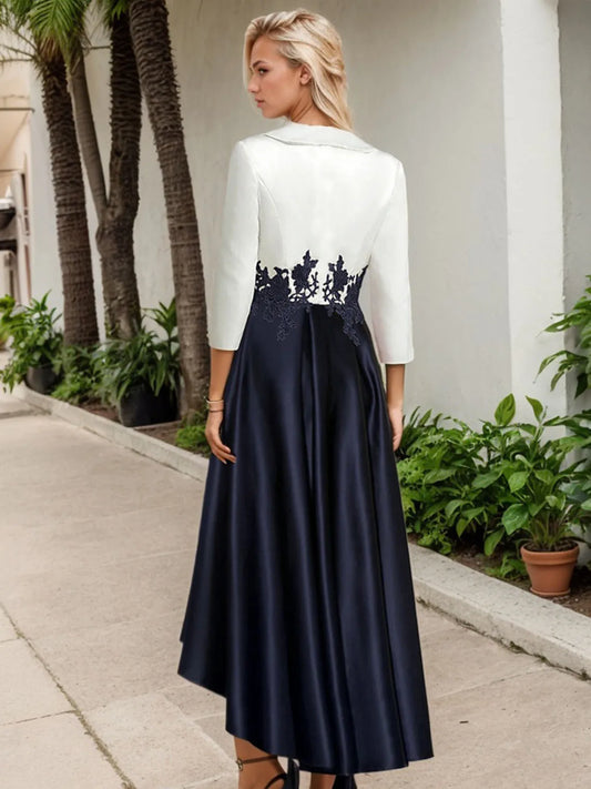 Mother Of The Bride Gown - Vintage A Line V Neck Mother of the Bride Dress Asymmetrical Evening Dress Pleats Lace Wedding Guest Gown 2025 Free Customized