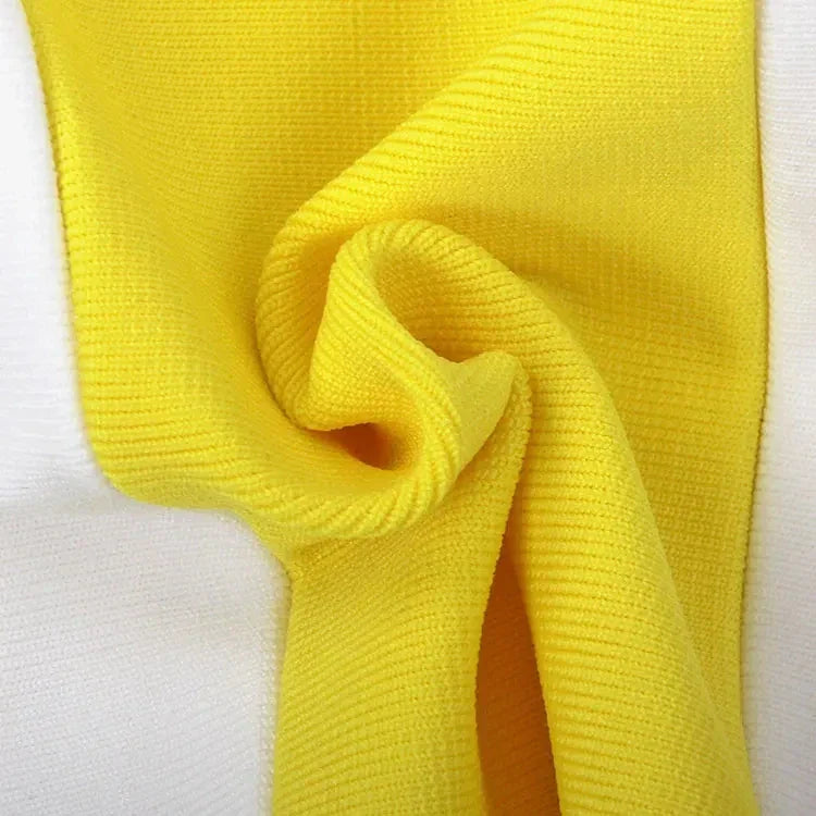 2024 Sexy Women'S Yellow Striped Patchwork White Bandage Dress Strapless Sleeveless Backless Bodycon Mini Dresses Party Vestidos