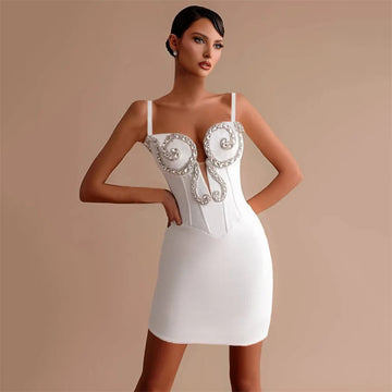 New Arrival Women Sleeveless Sexy Strap Shinning Crystal Bodycon Mini Bandage Dress Nightclub Party Girls' Vacation Outfit
