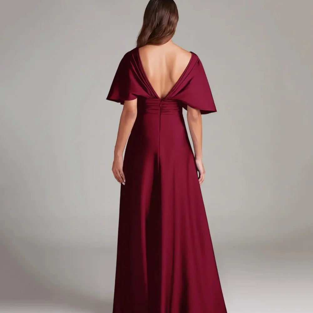 Mother Of The Bride Dress - Formal Customized Elegant Mother of Dresses Short Sleeve Evening Gowns Applique A Line Bride Party Dress robes invitée mariage