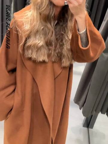 Women's Long Coats Hooded Sashes Woolen Overcoats Autumn 2025 Full Sleeve Lace Up Slim Bomber Jacket Chic Office Lady Outerwears