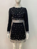 Women's Wear Heavy Industry Beaded Design Mini Skirt Sets Standing Neck Long sleeved Short Top+Short Skirt Two piece Set black