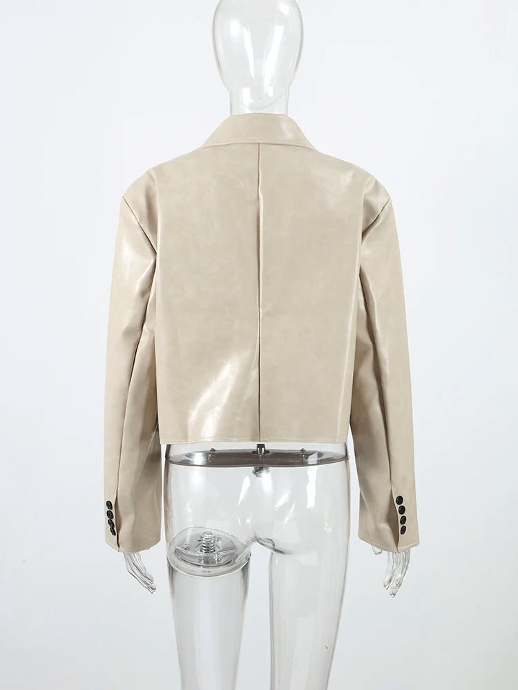 Women's Bomber Jacket PU Leather Large Notched Collar Jackets Autumn 2025 Female Vintage Distressed Coat Chic Lady New Outerwear