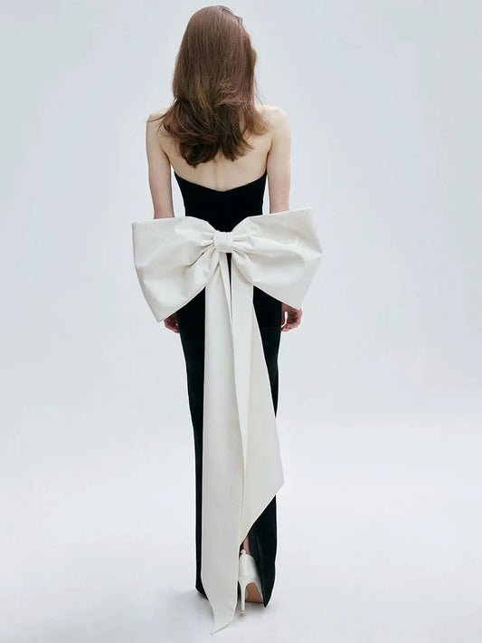 2025 Spring Women's Strapless Sleeveless Bandage Dress Fashion Bodycon Bareback Oversized Bow Design Long Dresses Party Vestidos
