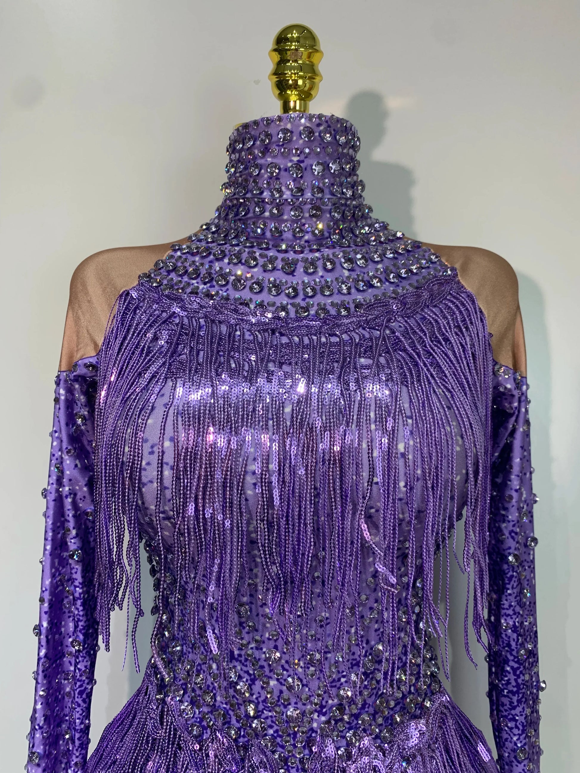 Women Sexy Purple Red Stretchy Long Sleeve Bodysuit Nightclub Singer Dancer Tassel Stage Costume Evening Party Birthday Outfit