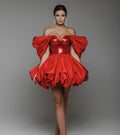 New Spring Red Color Women Sexy Strapless Ball Gowm Mini Shinning Sequins Dress Celebrate Birthday Party Christmas Dress