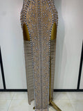 Women Sexy Sparkly Diamonds High Split Maxi Dresss Mesh See Through V Neck Performance Singer Costume Luxury Birthday Vestido