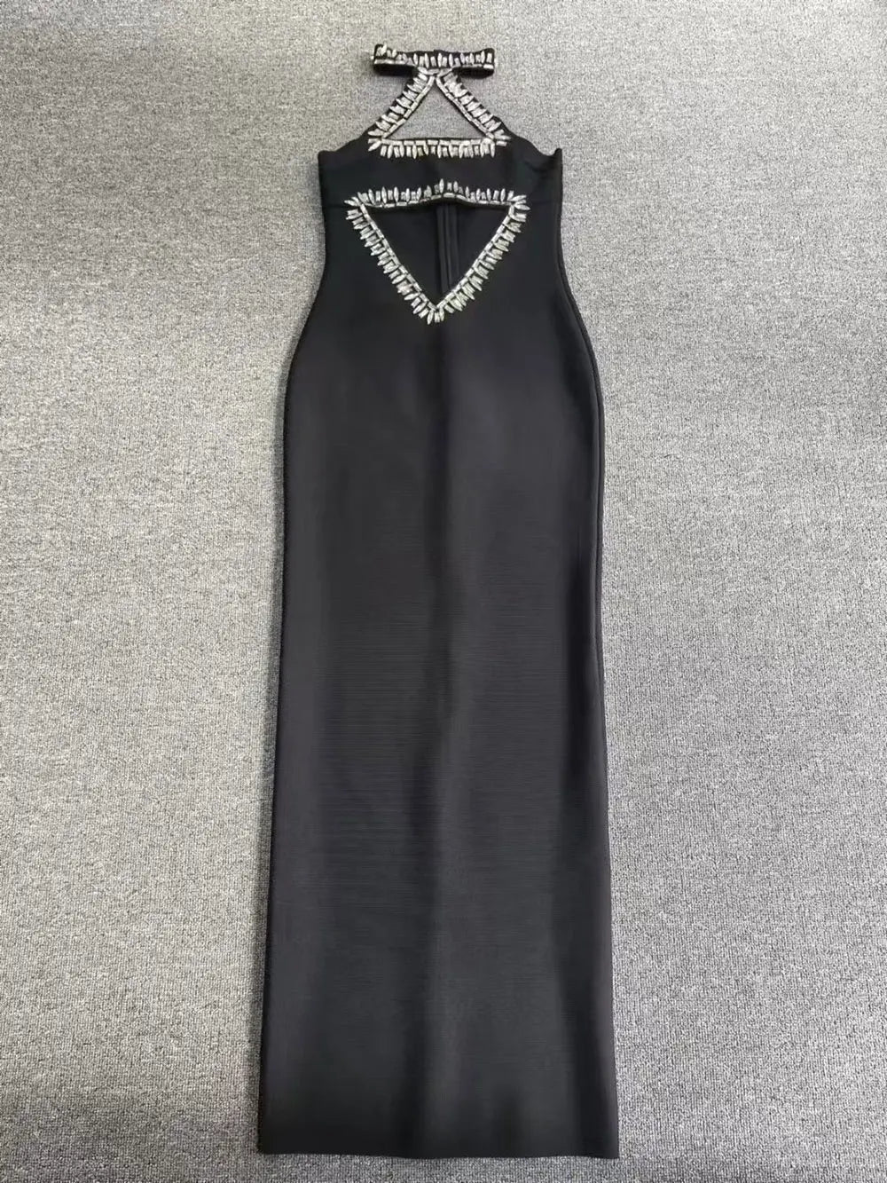 2025 Sexy Women'S Light Luxury Nail Bead Hollow Out Long Dress Hanging Neck Sleeveless Bodycon Backless Dress Club Party Vestido